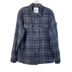 𝅺Fossil Flannel Shirt Utility Jacket Plaid Gray Shacket Size M Medium Pockets